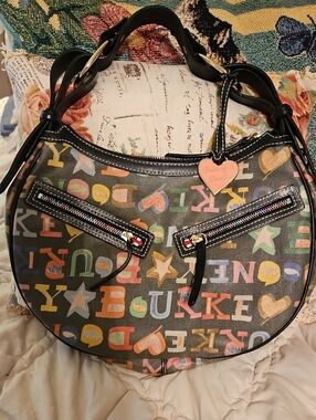Dooney & Bourke Black Multicolor Signature Crescent Hobo